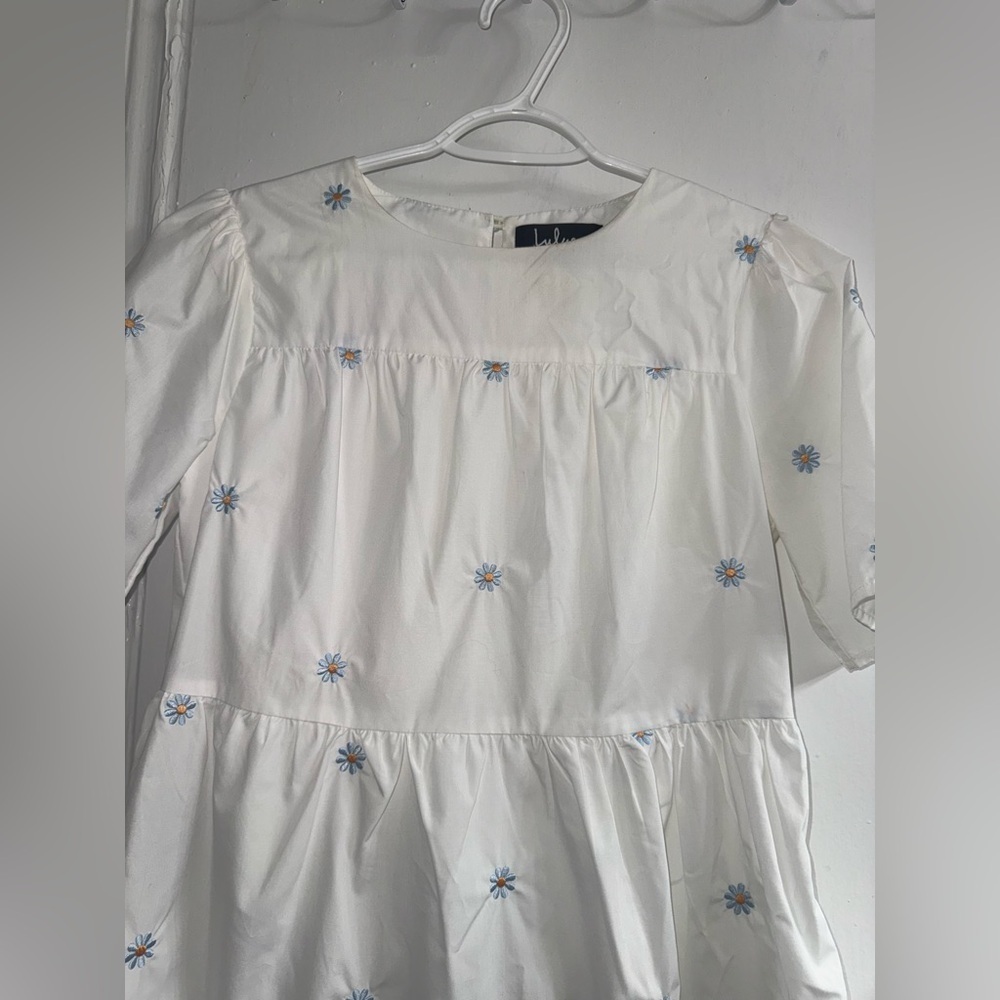 Lulus Full-Time Loving White Floral Embroidered Tiered Babydoll Dress S - Picture 7 of 11